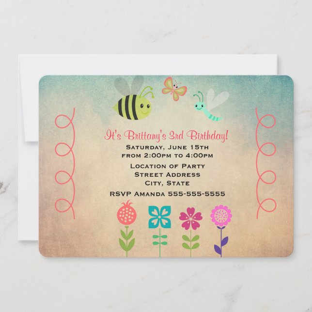 Invitation Papillons et abeilles Enfants Fête d'anniversaire (Devant)