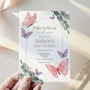 Invitation Papillons et Baby shower Eucalyptus