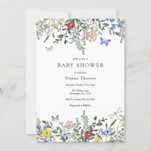 Invitation Papillons et Baby shower Fleur sauvage