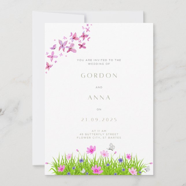 Invitation Papillons et fleurs Inviations Mariages (Devant)