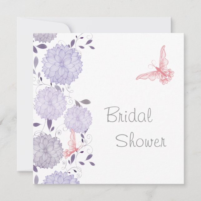Invitation Papillons et Lavender Chrysanthem Fête des mariées (Devant)
