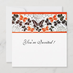 INVITATION PAPILLONS FANTAISIE BLANC ORANGE NOIR