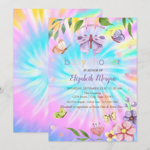 Invitation Papillons Fleurs Tie Dye Baby shower