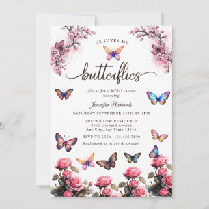 Invitation Papillons Floral   Fête des mariées aquarelle