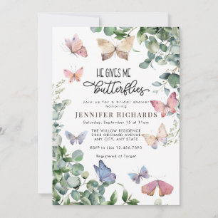 Invitation Papillons Floral   Fête des mariées Eucalyptus