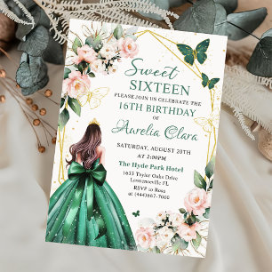 Invitation Papillons florale rose pâle Sweet sixteen 16e