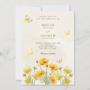 Invitation Papillons floraux jaunes mariage