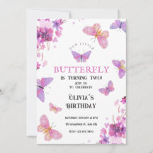 Papillons floraux pourpres Baby Birthday Invitatio