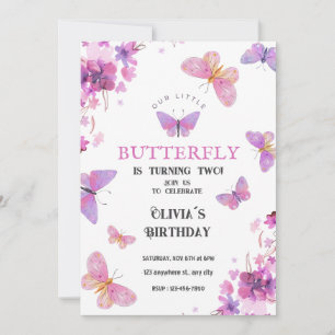 Invitation Papillons floraux pourpres Baby Birthday Invitatio