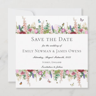 Invitation Papillons floraux roses Enregistrer la date