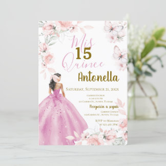 Invitation Papillons floraux roses Quinceañera