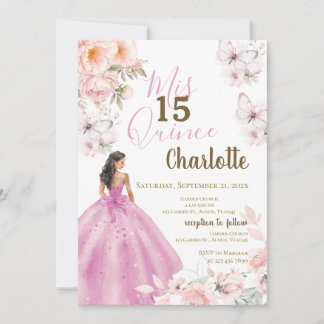 Invitation Papillons Floraux Roses Quinceañera