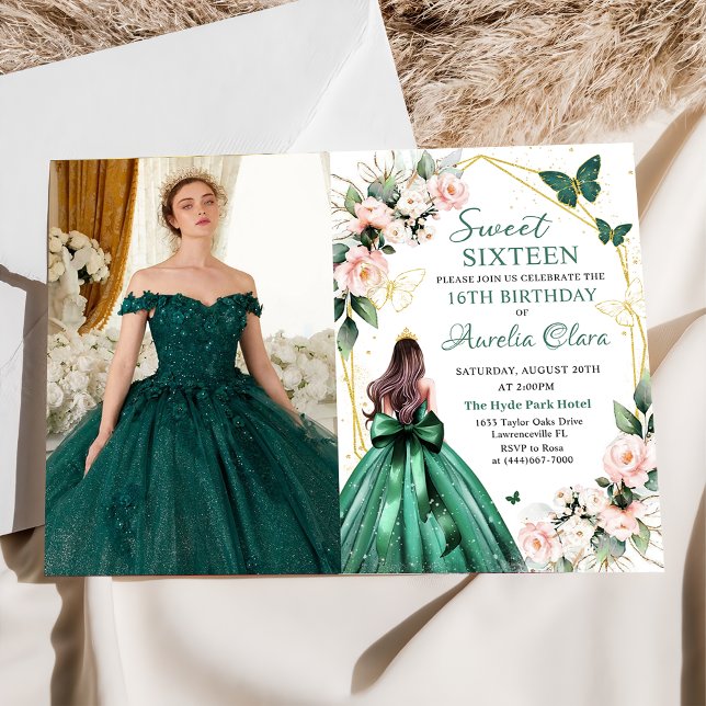 Invitation Papillons floraux roses Sweet sixteen 16ème Photo (Créateur téléchargé)