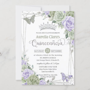 Invitation Papillons floraux violets Sage Quinceanera