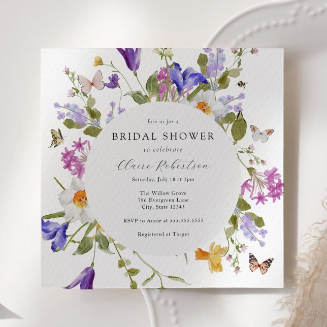 Invitation Papillons florissants Fête des mariées florale pri (Créateur téléchargé)