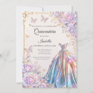Invitation Papillons iridescents élégants Quinceañera