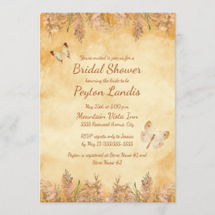 Invitation Papillons Jaunes Rustiques Pampas Baby Shower