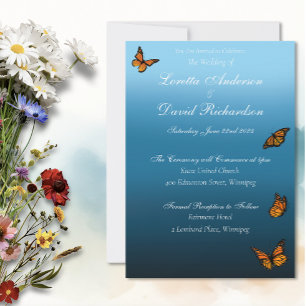 Invitation Papillons Monarques Ombré Bleu