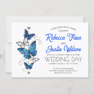 Invitation Papillons Morpho Monarch bleus et blancs