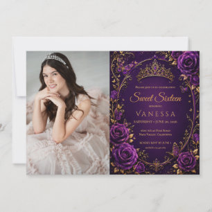 Invitation Papillons princesse Photo violet doux 16