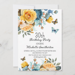 Invitation Papillons Rose Dusty Jaune 30e anniversaire