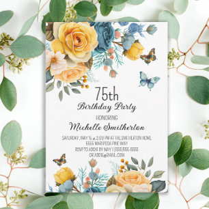 Invitation Papillons Rose Dusty Jaune 75e anniversaire