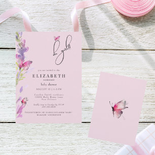 Invitation Papillons rose Oh Baby shower fille rose