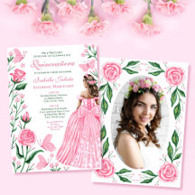 Papillons rose pâle Princesse Photo Quinceanera