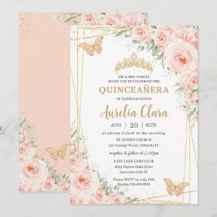 Invitation Papillons Rose Quinceañera Doux Blush