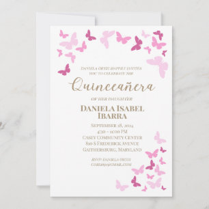 Invitation Papillons rose Quinceañera Gold Letting