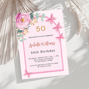 Invitation papillons rose rose floral arche luxe Anniversaire