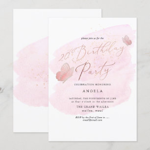 Invitation Papillons roses Aquarelle Champagne 20 DO-IT-YOURS