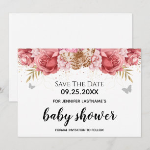 Invitation Papillons roses Baby shower floral Enregistrer la 