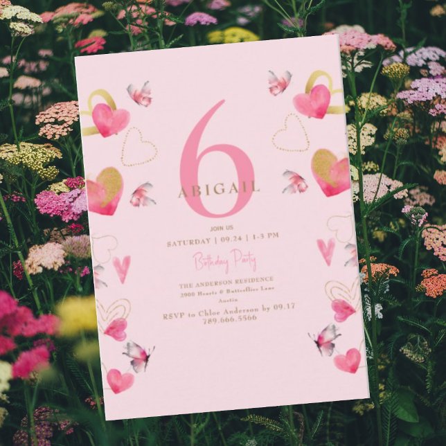 Invitation Papillons roses & Coeurs fête d'anniversaire (Créateur téléchargé)