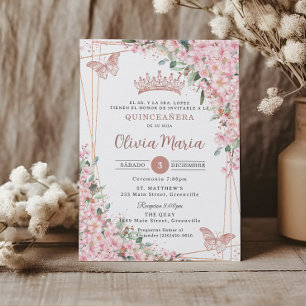 Invitation Papillons Roses en fleurs de cerisier Quinceañera