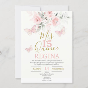 Invitation Papillons roses Quinceañera