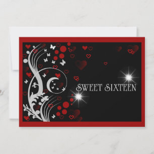 Invitation Papillons rouge sweet sixteen noir