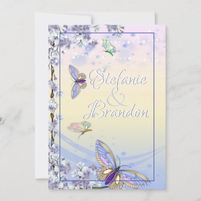 Invitation Papillons Storybook (lavande et beige) (Devant)