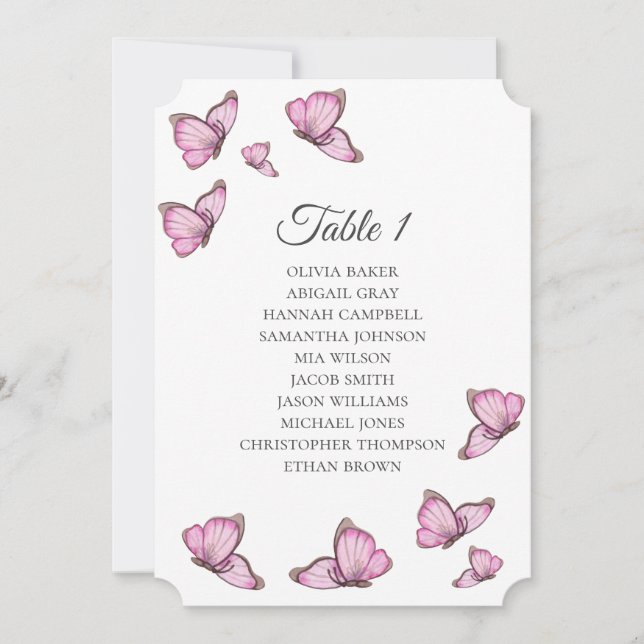Invitation Papillons tropicaux roses. Plans de table pour mar (Devant)