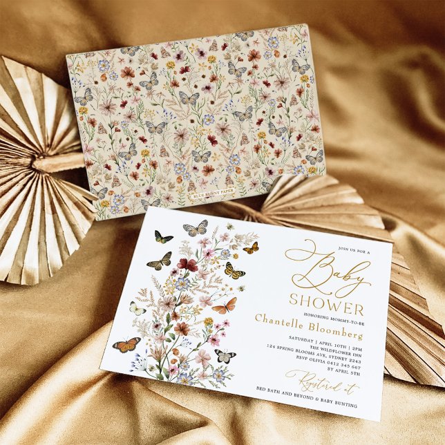 Invitation Papillons vintages Fleur sauvage Boho Baby shower (Créateur téléchargé)