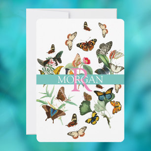 Invitation Papillons vintages, Nom du monogramme Message Vs2