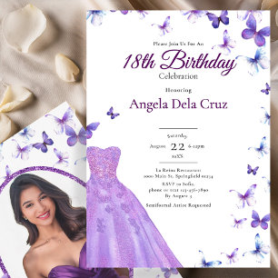 Invitation Papillons Violets Et Robe Début De 18 Ans
