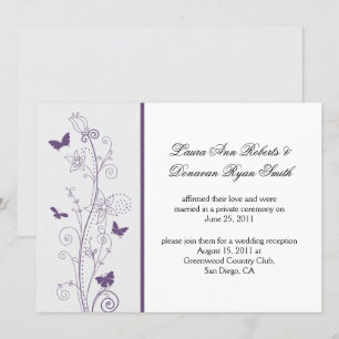 Invitation Papillons violets Fleurs sur Mariage de poste gris