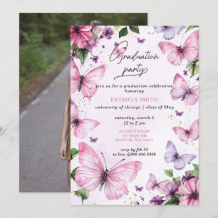 Invitation Papillons violets rose Fête de graduation Photo