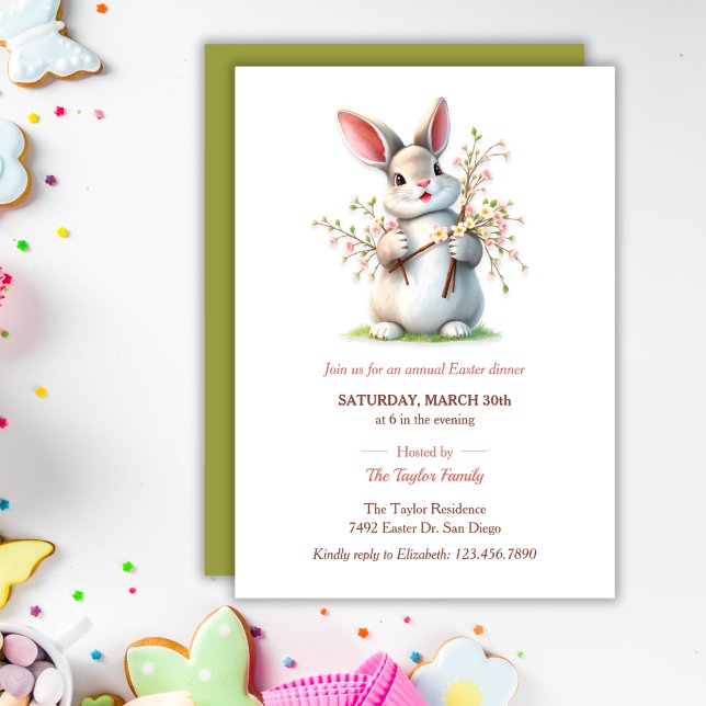 Invitation Pâques Bunny Pastel Cute Dîner Famille (Easter Bunny Pastel Cute Family Dinner Invitation)