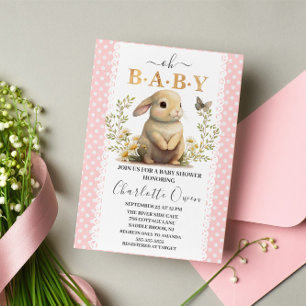 Invitation Pâques Oh Baby Bunny Printemps Fille Baby shower