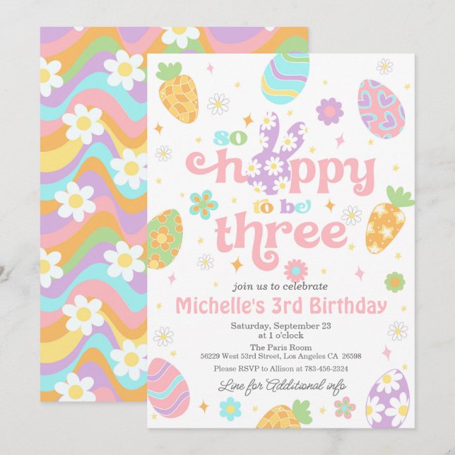 Invitation Pâques si espéré d'être trois Anniversaire (Devant / Derrière)