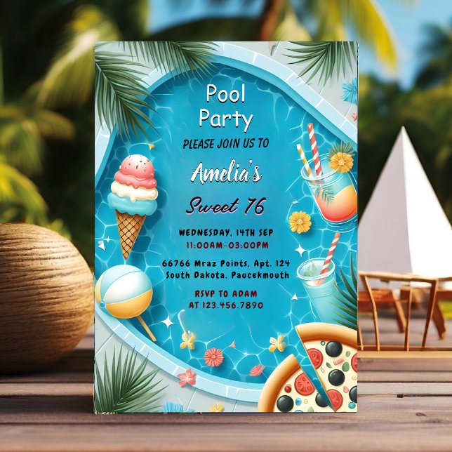 Invitation Par Boy Fun Ado Adulte Pool Party Sweet 16 Anniver (Créateur téléchargé)