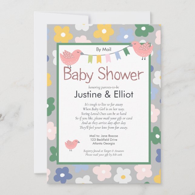 Invitation Par Fleurs de courrier et Baby shower des filles d (Devant)
