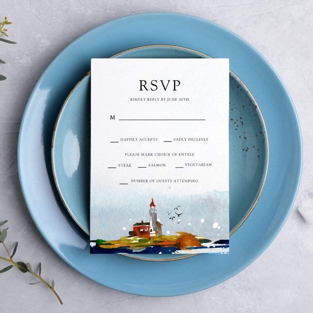 Invitation Par la mer RSVP avec les options de plat principal (Créateur téléchargé)